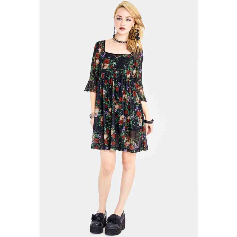 Jawbreaker - Skull In Roses Gothic Babydoll Robe courte - Multicolore